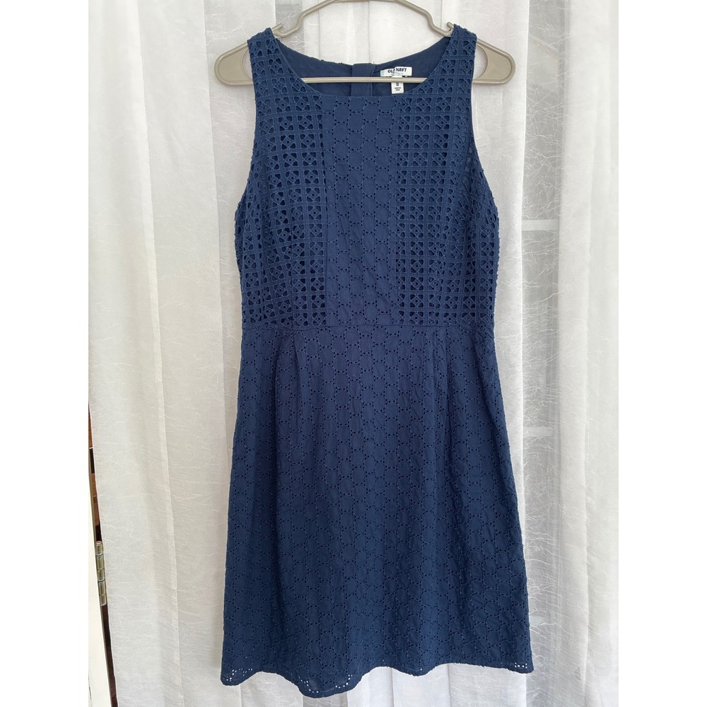 Old Navy Womens Navy‎ Blue Eyelet Lace Sleeveless Cotton Shift Dress Size 10
